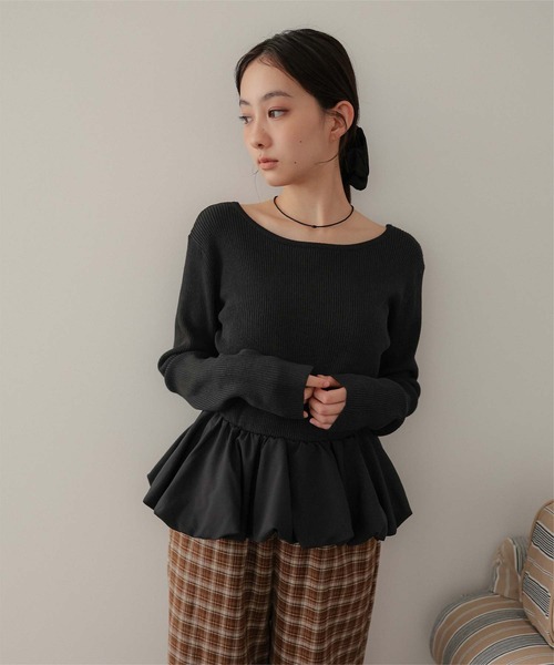 miette(ミエット)の「シュシュセットペプラムドッキングニット(ニット/セーター・レディース・ブラック系その他/ブラック系その他2/ブラック/ドット・FREE)」の5枚目の写真