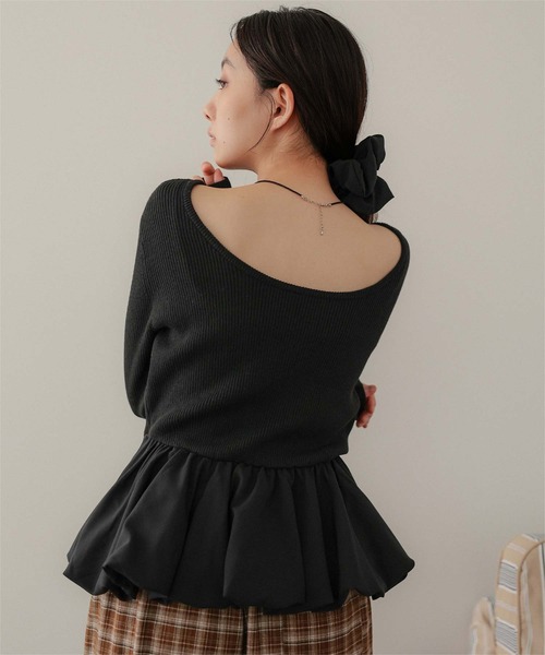 miette(ミエット)の「シュシュセットペプラムドッキングニット(ニット/セーター・レディース・ブラック系その他/ブラック系その他2/ブラック/ドット・FREE)」の6枚目の写真