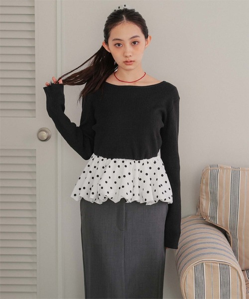 miette(ミエット)の「シュシュセットペプラムドッキングニット(ニット/セーター・レディース・ブラック系その他/ブラック系その他2/ブラック/ドット・FREE)」の17枚目の写真