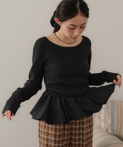 miette(ミエット)の「シュシュセットペプラムドッキングニット(ニット/セーター・レディース・ブラック系その他/ブラック系その他2/ブラック/ドット・FREE)」の9枚目の写真