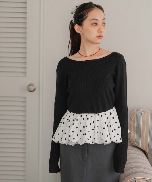 miette(ミエット)の「シュシュセットペプラムドッキングニット(ニット/セーター・レディース・ブラック系その他/ブラック系その他2/ブラック/ドット・FREE)」の21枚目の写真