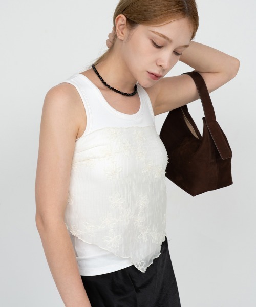 CEMONEMO(セモネモ)の「フラワー刺繍 レース シアー トライアングル マルチ スカーフ / バブーシュカ(ヘアバンド・レディース・アイボリー/ホワイト・FREE)」の12枚目の写真