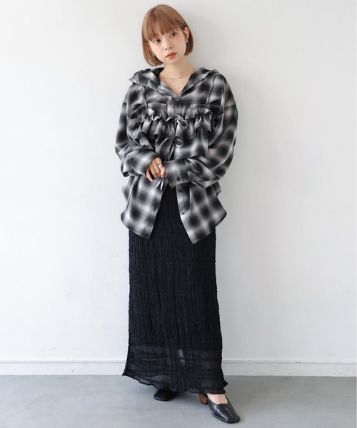tiptop(ティップトップ)の「シアーチェックフリルビスチェ(キャミソール・レディース・ベージュ/ブラック/ブラウン・FREE)」の10枚目の写真