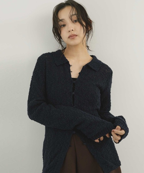hellam(へラム)の「MIXヤーンポロニットカーディガン(ニット/セーター・レディース・ネイビー/グリーン/ブラックミックス/ブラウン・FREE)」の1枚目の写真