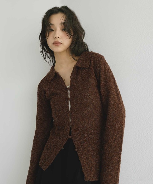 hellam(へラム)の「MIXヤーンポロニットカーディガン(ニット/セーター・レディース・ネイビー/グリーン/ブラックミックス/ブラウン・FREE)」の5枚目の写真