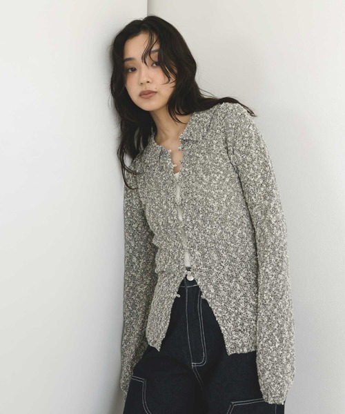 hellam(へラム)の「MIXヤーンポロニットカーディガン(ニット/セーター・レディース・ネイビー/グリーン/ブラックミックス/ブラウン・FREE)」の13枚目の写真