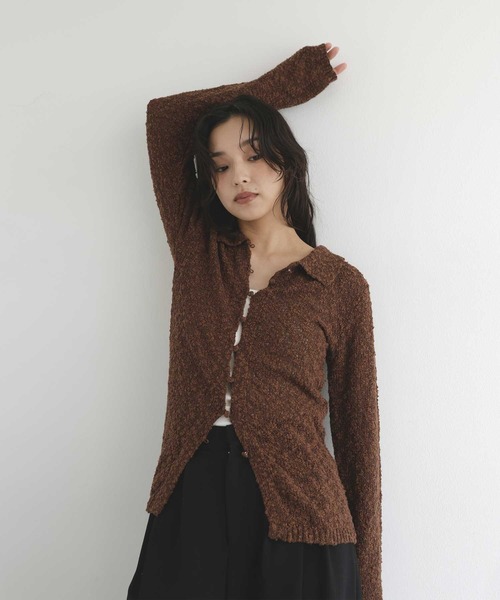 hellam(へラム)の「MIXヤーンポロニットカーディガン(ニット/セーター・レディース・ネイビー/グリーン/ブラックミックス/ブラウン・FREE)」の7枚目の写真