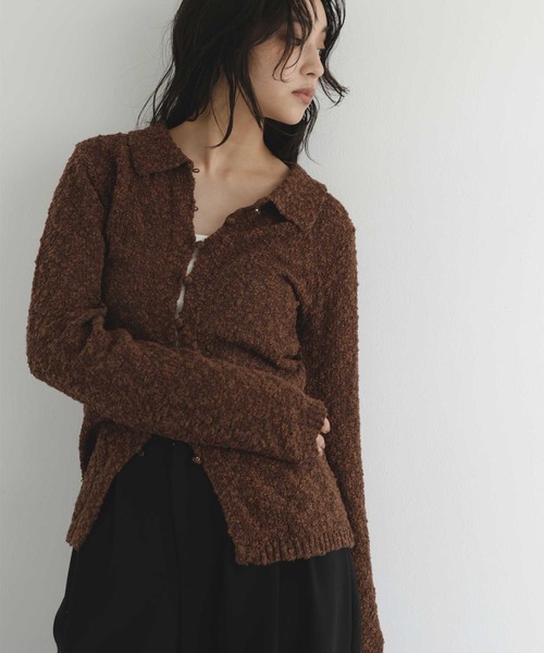 hellam(へラム)の「MIXヤーンポロニットカーディガン(ニット/セーター・レディース・ネイビー/グリーン/ブラックミックス/ブラウン・FREE)」の11枚目の写真