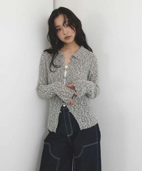 hellam(へラム)の「MIXヤーンポロニットカーディガン(ニット/セーター・レディース・ネイビー/グリーン/ブラックミックス/ブラウン・FREE)」の15枚目の写真