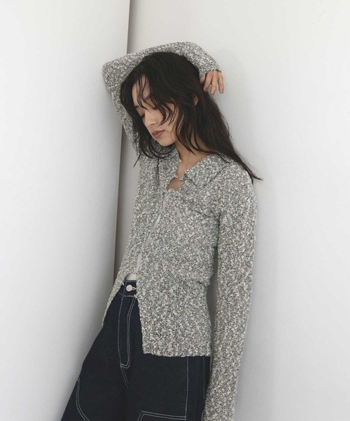 hellam(へラム)の「MIXヤーンポロニットカーディガン(ニット/セーター・レディース・ネイビー/グリーン/ブラックミックス/ブラウン・FREE)」の16枚目の写真