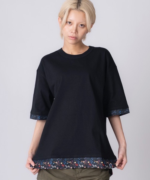 rehacer（レアセル）の「rehacer : Botanical Layered Wide CS / ボタニカルレイヤード ワイドカットソー（Tシャツ/カットソー・レディース・ブラック/ホワイト・MEDIUM/SMALL）」の3枚目の写真