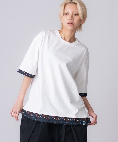 rehacer（レアセル）の「rehacer : Botanical Layered Wide CS / ボタニカルレイヤード ワイドカットソー（Tシャツ/カットソー・レディース・ブラック/ホワイト・MEDIUM/SMALL）」の10枚目の写真