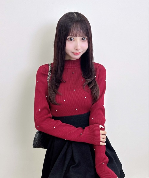 INGNI(イング)の「ハイネックビジュー付リブニット(ニット/セーター・レディース・グレー/ブラック/ボルドー/アイボリー・M)」の22枚目の写真