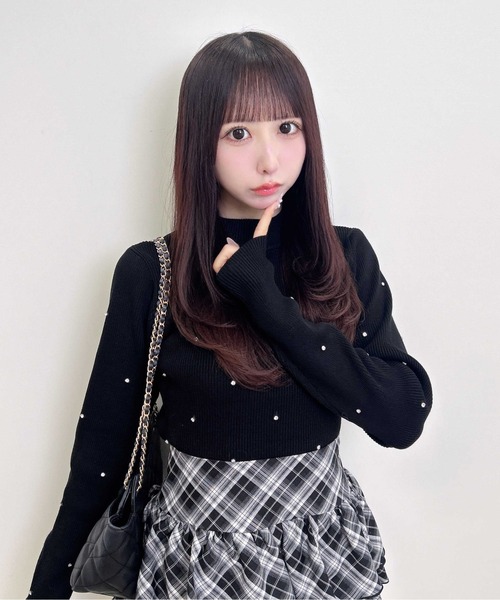 INGNI(イング)の「ハイネックビジュー付リブニット(ニット/セーター・レディース・グレー/ブラック/ボルドー/アイボリー・M)」の12枚目の写真