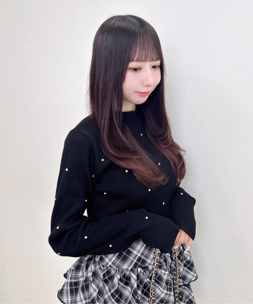 INGNI(イング)の「ハイネックビジュー付リブニット(ニット/セーター・レディース・グレー/ブラック/ボルドー/アイボリー・M)」の11枚目の写真