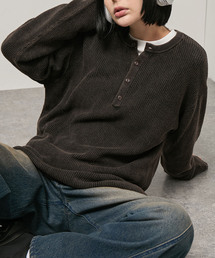 【Alfred Alex】Vintage-like Ribbed Henley Neck Knit / ヴィンテージライク リブ編みヘンリーネックニット
