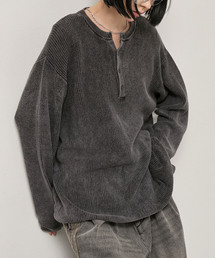 【Alfred Alex】Vintage-like Ribbed Henley Neck Knit / ヴィンテージライク リブ編みヘンリーネックニット