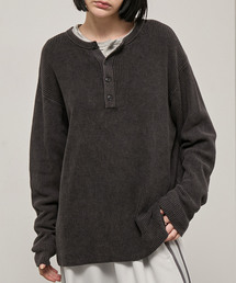 【Alfred Alex】Vintage-like Ribbed Henley Neck Knit / ヴィンテージライク リブ編みヘンリーネックニット