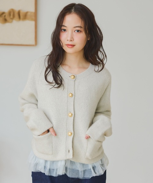 mysty woman(ミスティウーマン)の「7Gラクーン混ポケット付きカーディガン 670145(カーディガン/ボレロ・レディース・ネイビー/ブラック/ピンク/アイボリー・FREE)」の8枚目の写真