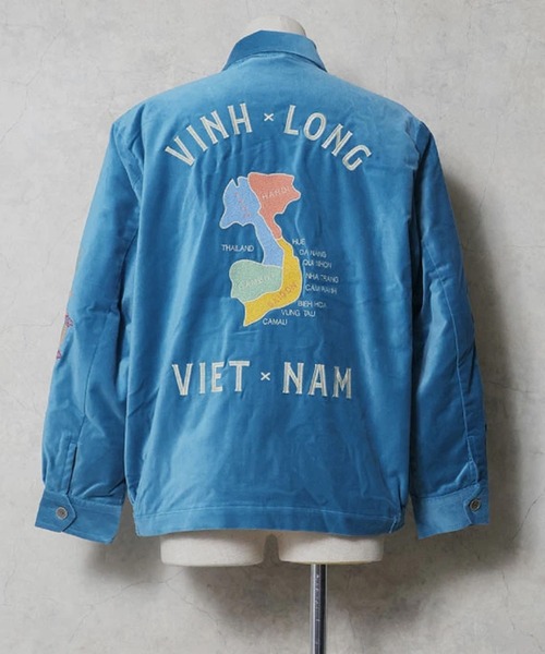HOUSTON(ヒューストン)の「HOUSTON ヒューストン VELVETEEN VIETNAM JACKET 地図 スカル 刺繍 別珍 ベトナムジャケット / ベトジャン / スーベニアジャケット(ブルゾン・メンズ・ターコイズブルー/ブラウン/ブラック系その他/マルーン/ミント/ブラック・M/XL/L)」の5枚目の写真