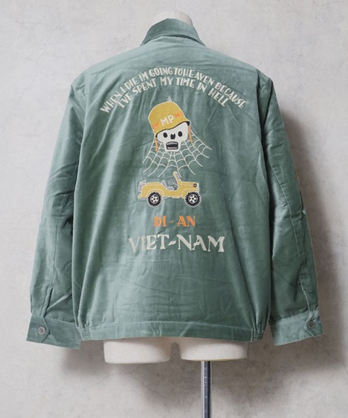 HOUSTON(ヒューストン)の「HOUSTON ヒューストン VELVETEEN VIETNAM JACKET 地図 スカル 刺繍 別珍 ベトナムジャケット / ベトジャン / スーベニアジャケット(ブルゾン・メンズ・ターコイズブルー/ブラウン/ブラック系その他/マルーン/ミント/ブラック・M/XL/L)」の4枚目の写真