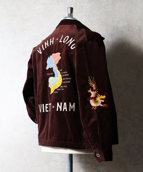 HOUSTON(ヒューストン)の「HOUSTON ヒューストン VELVETEEN VIETNAM JACKET 地図 スカル 刺繍 別珍 ベトナムジャケット / ベトジャン / スーベニアジャケット(ブルゾン・メンズ・ターコイズブルー/ブラウン/ブラック系その他/マルーン/ミント/ブラック・M/XL/L)」の7枚目の写真