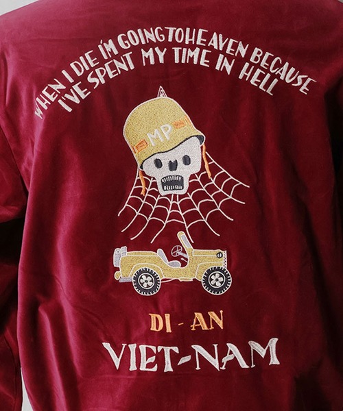 HOUSTON(ヒューストン)の「HOUSTON ヒューストン VELVETEEN VIETNAM JACKET 地図 スカル 刺繍 別珍 ベトナムジャケット / ベトジャン / スーベニアジャケット(ブルゾン・メンズ・ターコイズブルー/ブラウン/ブラック系その他/マルーン/ミント/ブラック・M/XL/L)」の14枚目の写真