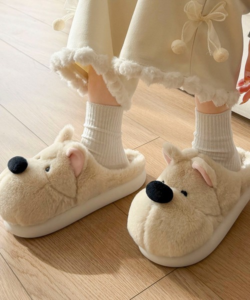 セール】わんちゃん ふわふわ ファー ルームシューズ スリッパ（ルーム