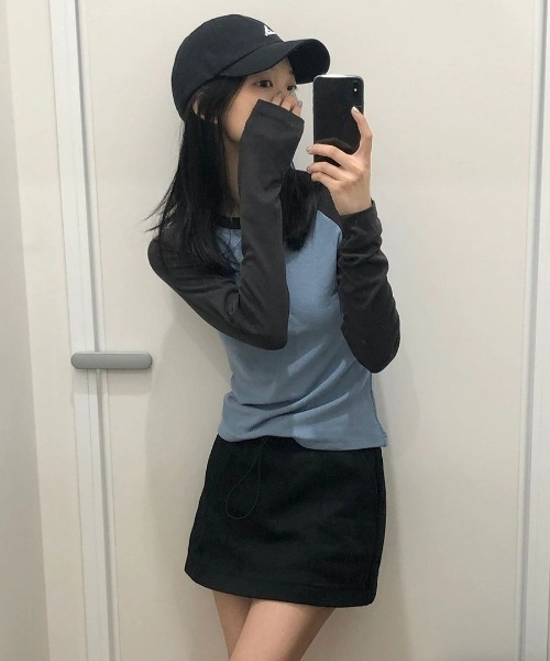 SHEPP(シープ)の「【26年秋冬新作】クルーネック バイカラー ラグランTシャツ(Tシャツ/カットソー・レディース・ブルー/ホワイト/ブラウン/ピンク/ライトグレー・M)」の18枚目の写真