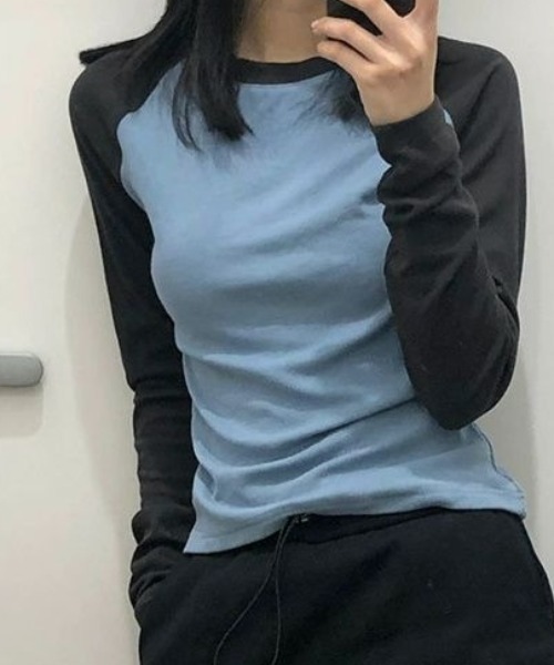 SHEPP(シープ)の「【26年秋冬新作】クルーネック バイカラー ラグランTシャツ(Tシャツ/カットソー・レディース・ブルー/ホワイト/ブラウン/ピンク/ライトグレー・M)」の20枚目の写真