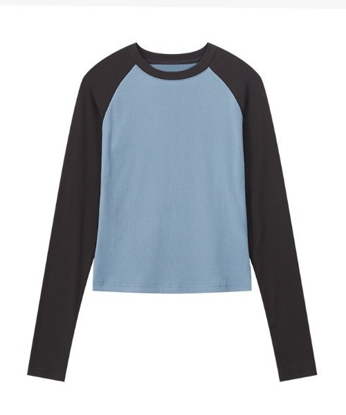SHEPP(シープ)の「【26年秋冬新作】クルーネック バイカラー ラグランTシャツ(Tシャツ/カットソー・レディース・ブルー/ホワイト/ブラウン/ピンク/ライトグレー・M)」の8枚目の写真
