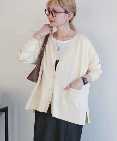 AMERICAN HOLIC(アメリカンホリック)の「【WEB限定】バイパチVネックルーズカーディガン(カーディガン/ボレロ・レディース・ブラック/グレー/アイボリー/ネイビー/グリーン/ベージュ/ピンク・L/M)」の12枚目の写真