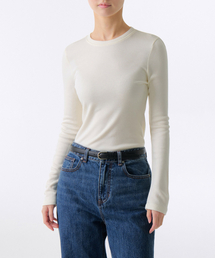 [ヒートタンダード] ウィメンズ薄起毛スリムクルーネック長袖Tシャツ [クリーム]