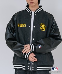 【PEANUTS/ピーナッツ】【ユニセックスデザイン リンクコーデ・カップルコーデにも◎】MLB×PEANUTS スタジアムジャンパー スタジャン オーバーサイズ フェイクレザー ドジャース ヤンキース パドレス