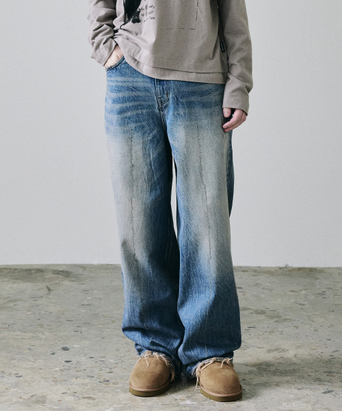MAISON MINED(メゾンミネド)の「ヴィンテージダメージデニムパンツ ブルー(デニムパンツ・メンズ・その他・MEDIUM/LARGE)」の3枚目の写真