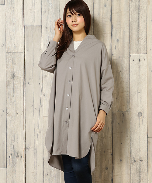 LBC（エルビーシー）の「ポプリン前開きワンピース（ワンピース・レディース・グレー/オリーブ・L/M）」の7枚目の写真