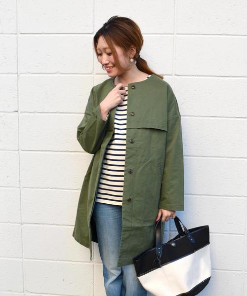 SHIPS Days（シップスデイズ）の「SHIPS Days: ノーカラー コート◇（ノーカラージャケット・レディース・オリーブ/ベージュ/ネイビー・ONE SIZE）」の2枚目の写真