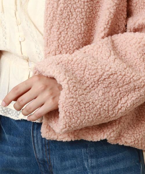 Another Edition（アナザーエディション）の「ボアノーカラーカーディガン（ノーカラージャケット・レディース・ブラック/ライトグレー/ケリー/ライトピンク・フリー）」の15枚目の写真