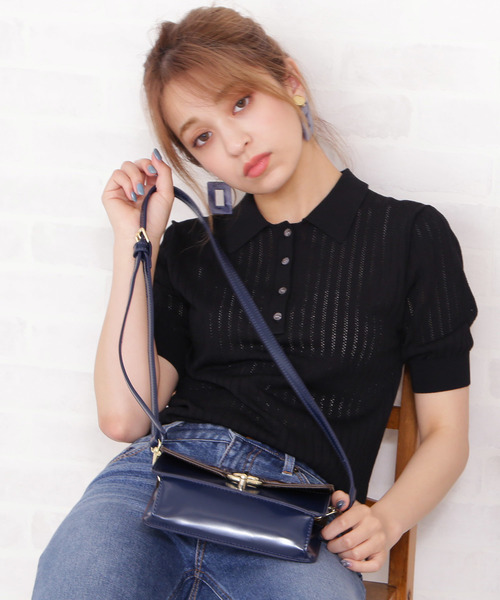 N.（N. Natural Beauty Basic）（エヌエヌナチュラルビューティーベーシック）の「◆アイレットポロニット（ニット/セーター・レディース・ホワイト/パープル/ホワイト系その他/ブラック・MEDIUM）」の3枚目の写真