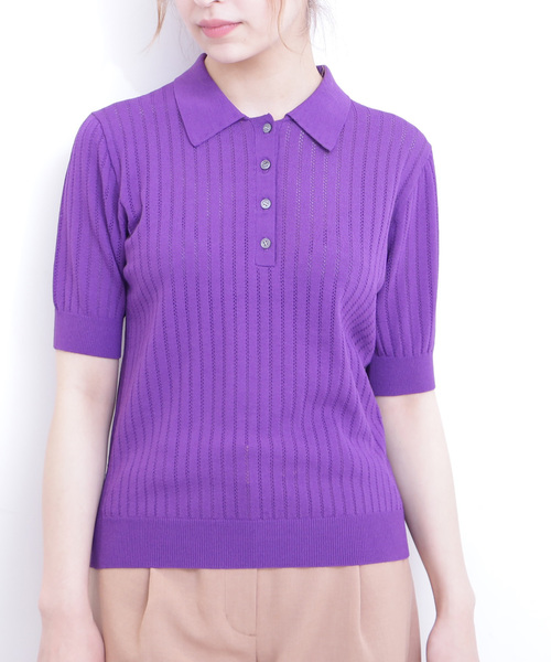 N.（N. Natural Beauty Basic）（エヌエヌナチュラルビューティーベーシック）の「◆アイレットポロニット（ニット/セーター・レディース・ホワイト/パープル/ホワイト系その他/ブラック・MEDIUM）」の13枚目の写真