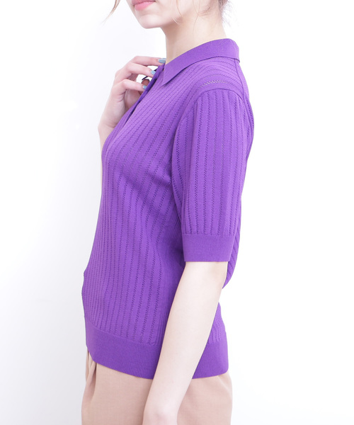 N.（N. Natural Beauty Basic）（エヌエヌナチュラルビューティーベーシック）の「◆アイレットポロニット（ニット/セーター・レディース・ホワイト/パープル/ホワイト系その他/ブラック・MEDIUM）」の14枚目の写真