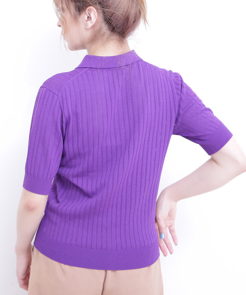 N.（N. Natural Beauty Basic）（エヌエヌナチュラルビューティーベーシック）の「◆アイレットポロニット（ニット/セーター・レディース・ホワイト/パープル/ホワイト系その他/ブラック・MEDIUM）」の15枚目の写真
