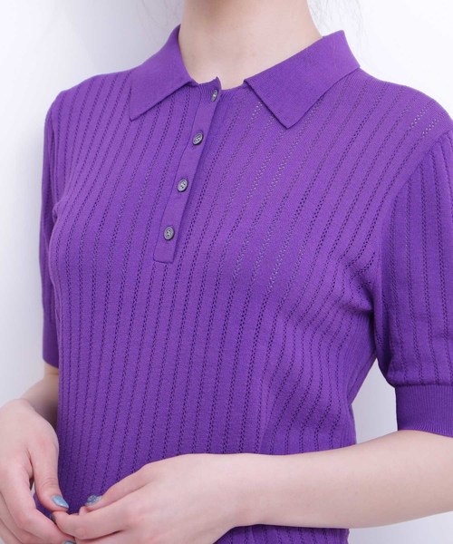 N.（N. Natural Beauty Basic）（エヌエヌナチュラルビューティーベーシック）の「◆アイレットポロニット（ニット/セーター・レディース・ホワイト/パープル/ホワイト系その他/ブラック・MEDIUM）」の16枚目の写真