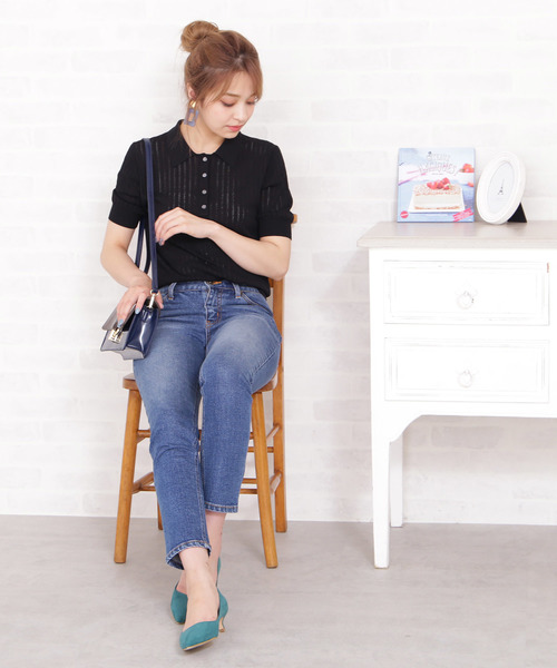N.（N. Natural Beauty Basic）（エヌエヌナチュラルビューティーベーシック）の「◆アイレットポロニット（ニット/セーター・レディース・ホワイト/パープル/ホワイト系その他/ブラック・MEDIUM）」の20枚目の写真