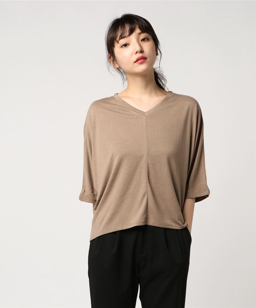 AMERICAN HOLIC（アメリカンホリック）の「Vネックドルマンプルオーバー（Tシャツ/カットソー・レディース・チャコールグレー/モカ/ブラック/ブルーグリーン・FREE）」の16枚目の写真