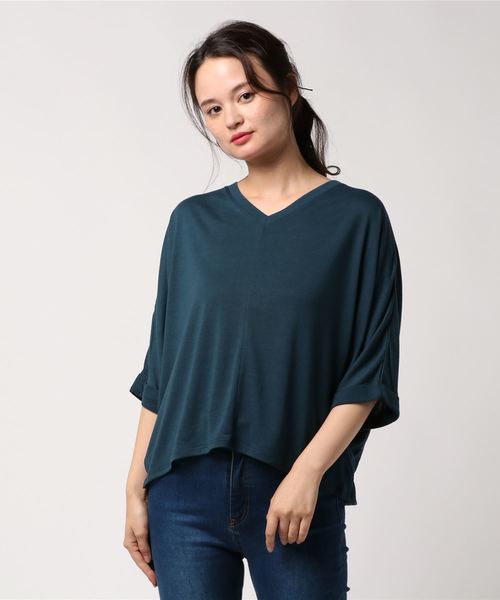 AMERICAN HOLIC（アメリカンホリック）の「Vネックドルマンプルオーバー（Tシャツ/カットソー・レディース・チャコールグレー/モカ/ブラック/ブルーグリーン・FREE）」の4枚目の写真
