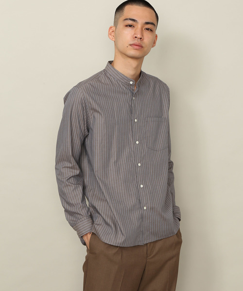 ADAM ET ROPE'(アダムエロペ)の「ストライプバンドカラーシャツ(シャツ/ブラウス・メンズ・ホワイト/ベージュ/ブラウン/グリーン系その他・M/L)」の4枚目の写真