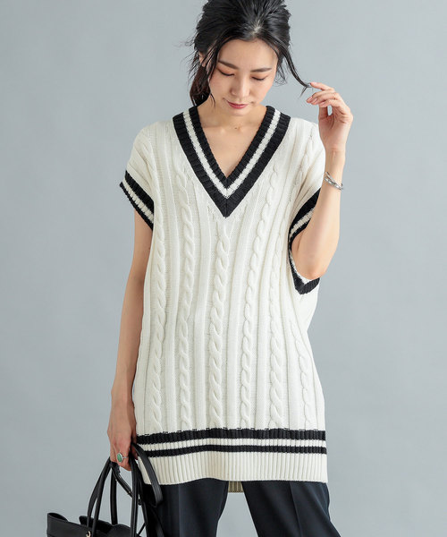 リヴドロワ RIVE DROITE チュニック オープンネック ウール混 スリット 長袖 F 白 ホワイト /YT6 レディース ゆったりシルエットコットンティアードチュニック | RIVE DROITE