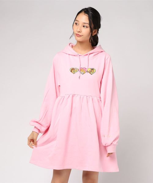 PUNYUS（プニュズ）の「FUGU刺繍HOODEDスウェットワンピース（ワンピース・レディース・レッド/ピンク/ブルー/杢グレー・1/2/4/3）」の3枚目の写真