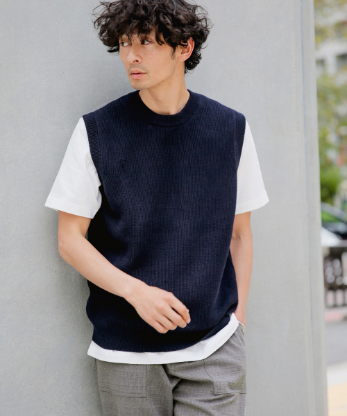 GLOBAL WORK（グローバルワーク）の「ラミーコンアゼニットベスト/837695（ベスト・メンズ・ベージュ/サックスブルー/ネイビー・MEDIUM/LARGE）」の3枚目の写真